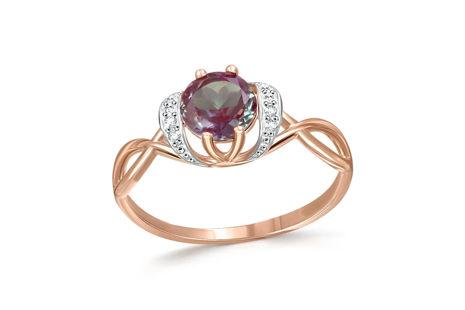 Кольцо из красного золота с александритом и 8 фианитами