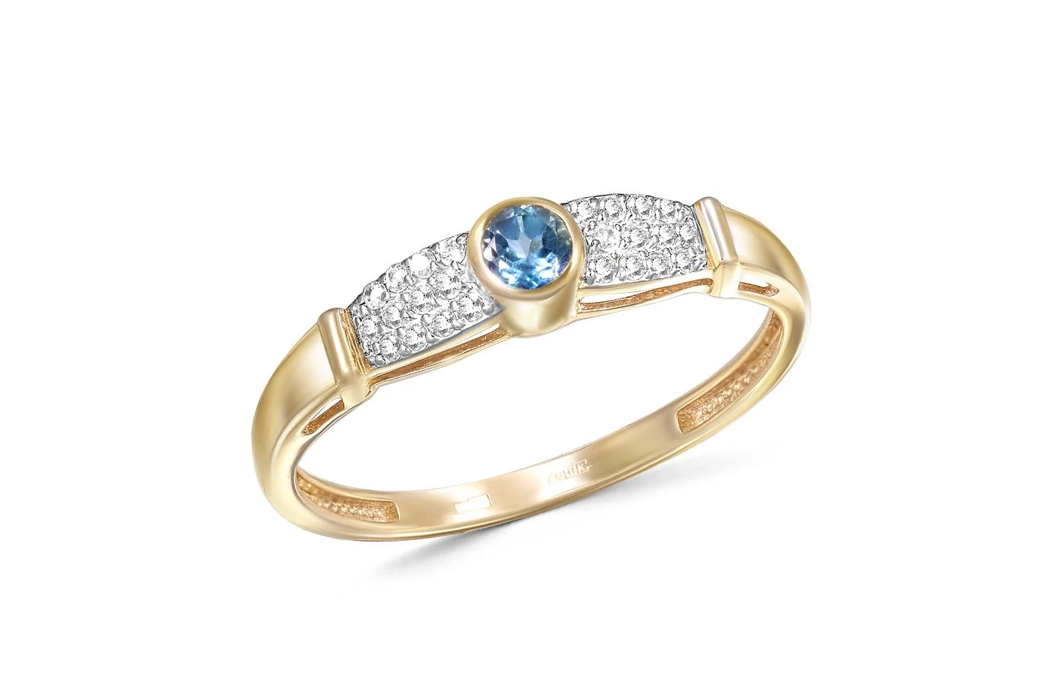 Кольцо из жёлтого золота с топазом лондон и 24 фианитами