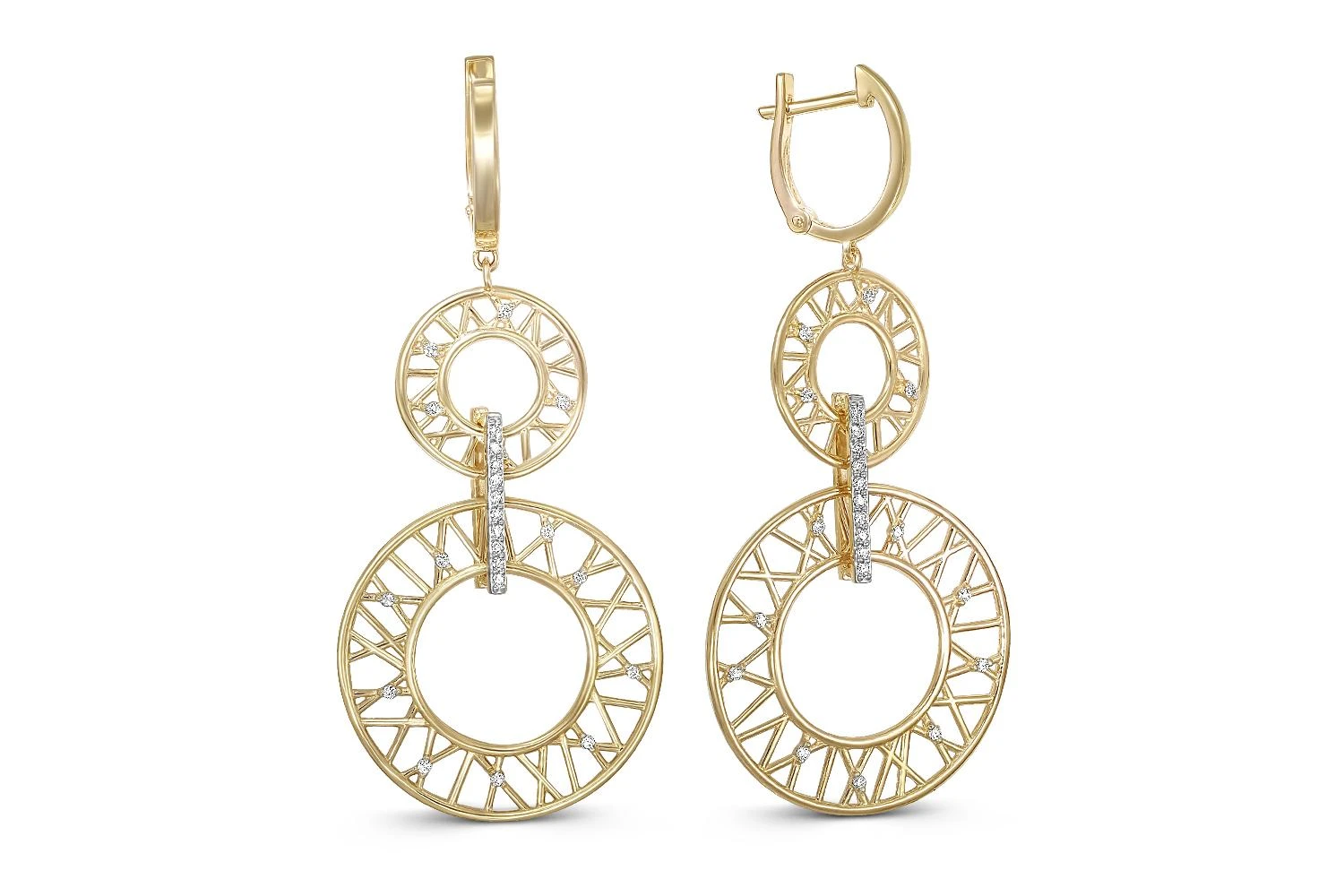 Серьги Круги из жёлтого золота с 48 бриллиантами