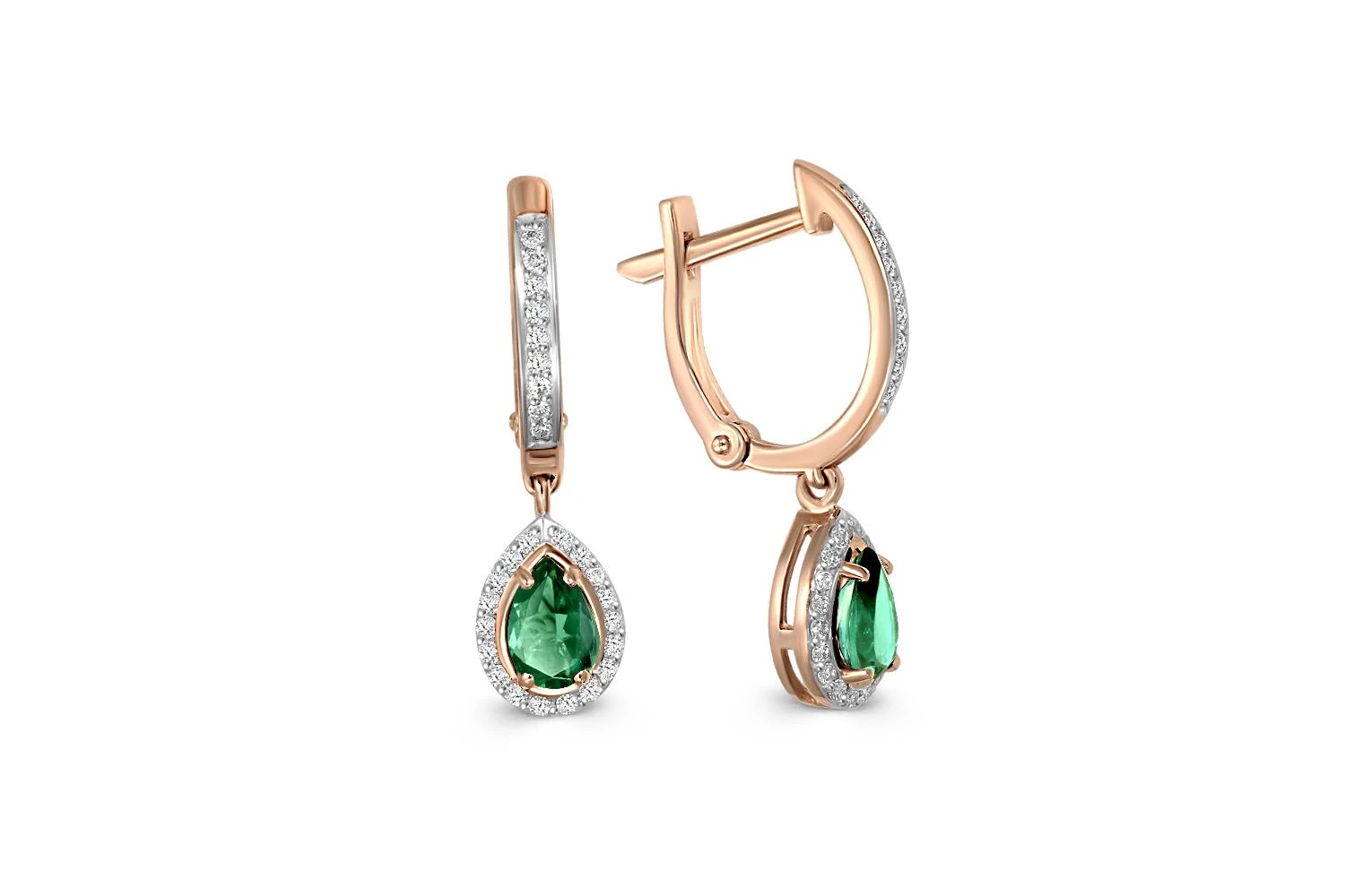 Серьги из красного золота с 2 изумрудами и 54 бриллиантами