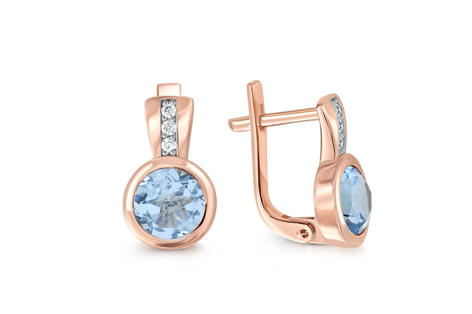 Серьги из красного золота с 2 топазами sky и 6 фианитами
