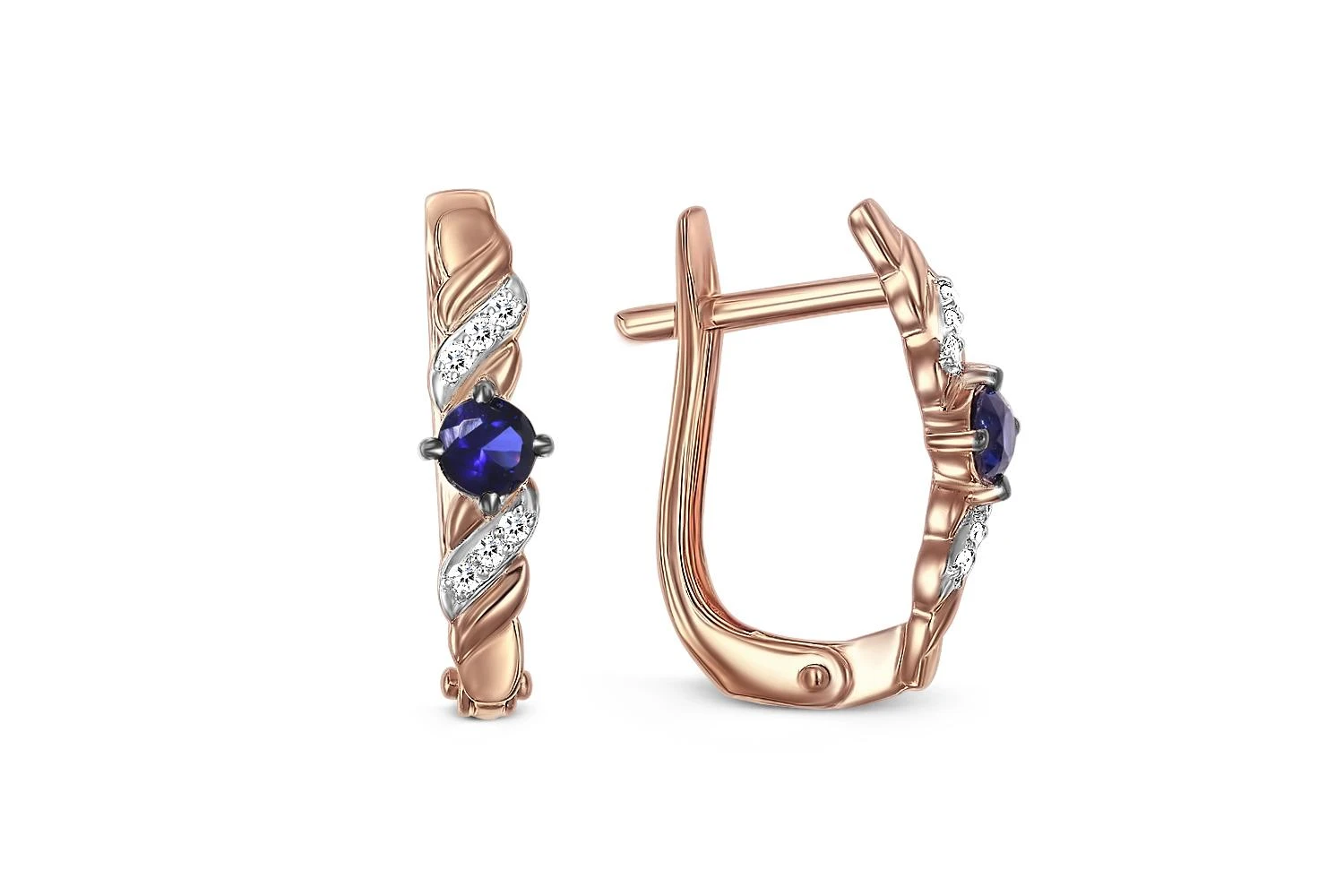 Серьги из красного золота с 2 сапфирами и 12 бриллиантами