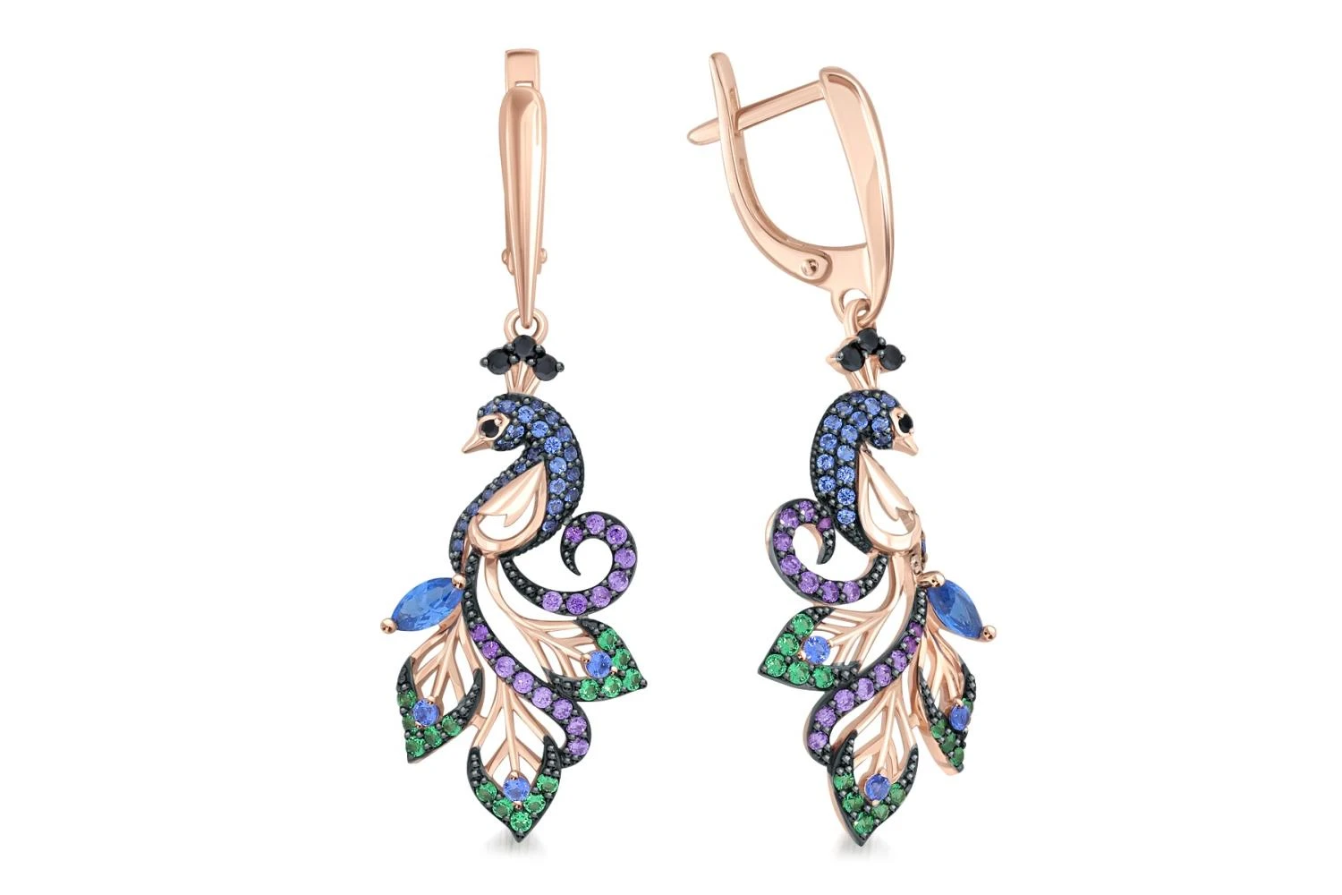 Серьги Птицы из красного золота с 126 фианитами