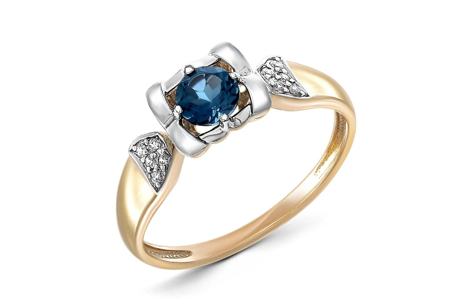Кольцо из жёлтого золота с топазом лондон и 10 фианитами