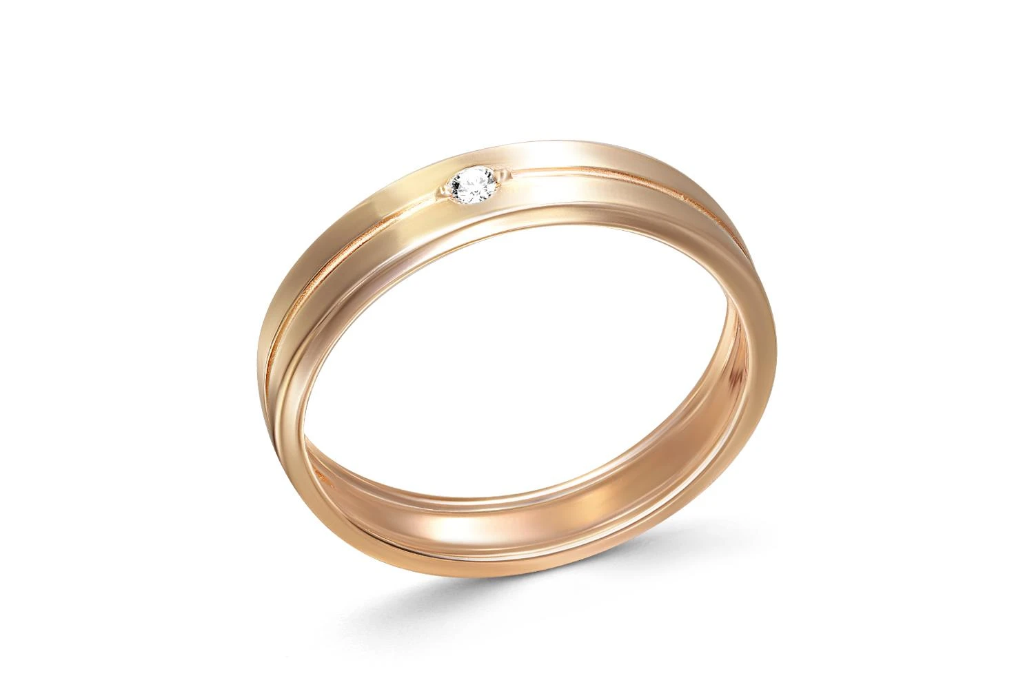 Обручальное кольцо из красного золота с бриллиантом