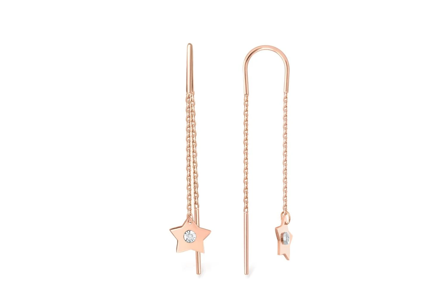 Серьги-продёвки из красного золота с 2 бриллиантами