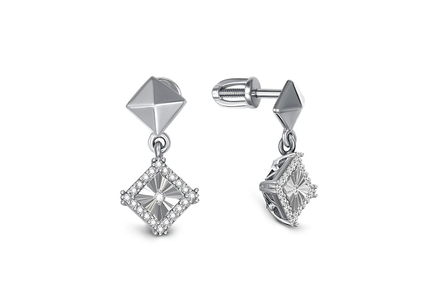Серьги-пусеты Квадраты из белого золота с 42 бриллиантами