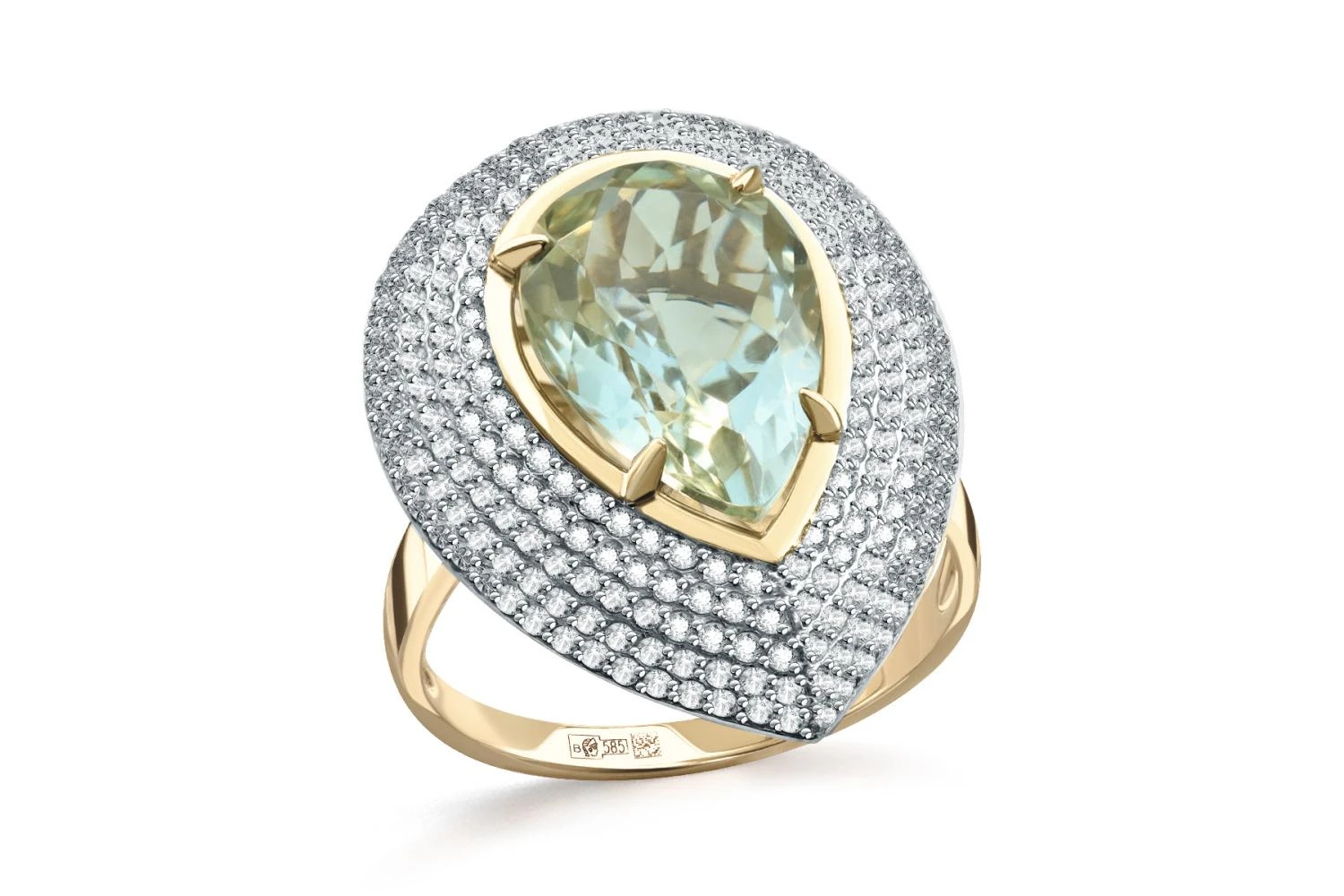 Кольцо из жёлтого золота с аметистом и 246 фианитами