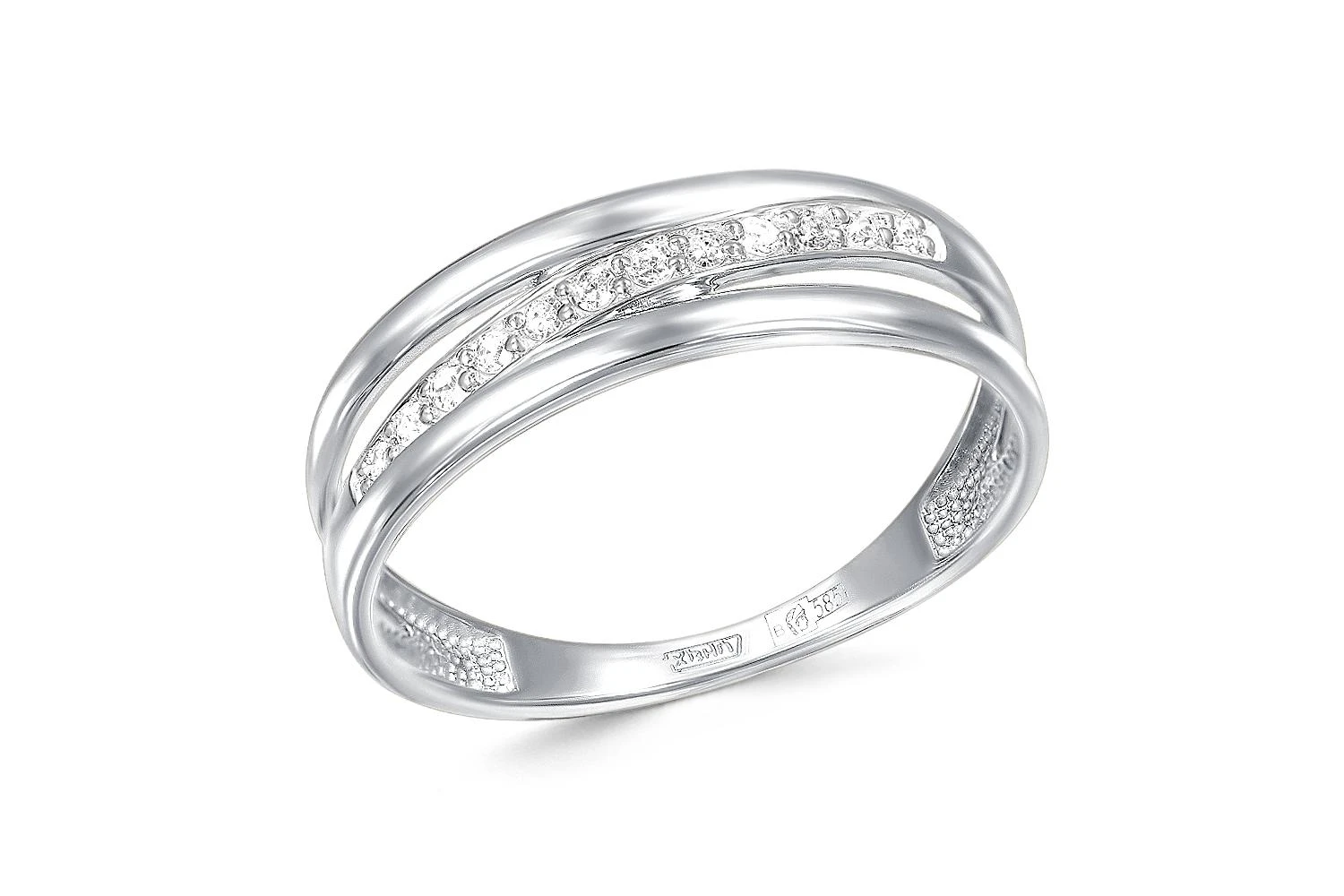 Кольцо Дорожка из белого золота с 12 бриллиантами