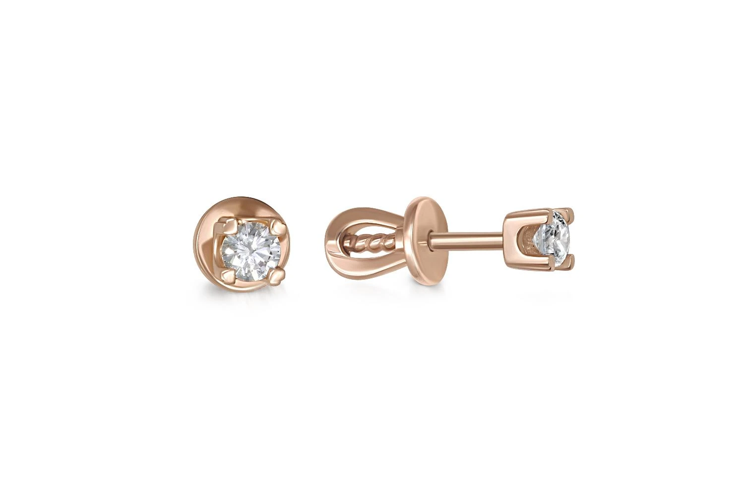 Серьги-пусеты из красного золота с 14 фианитами