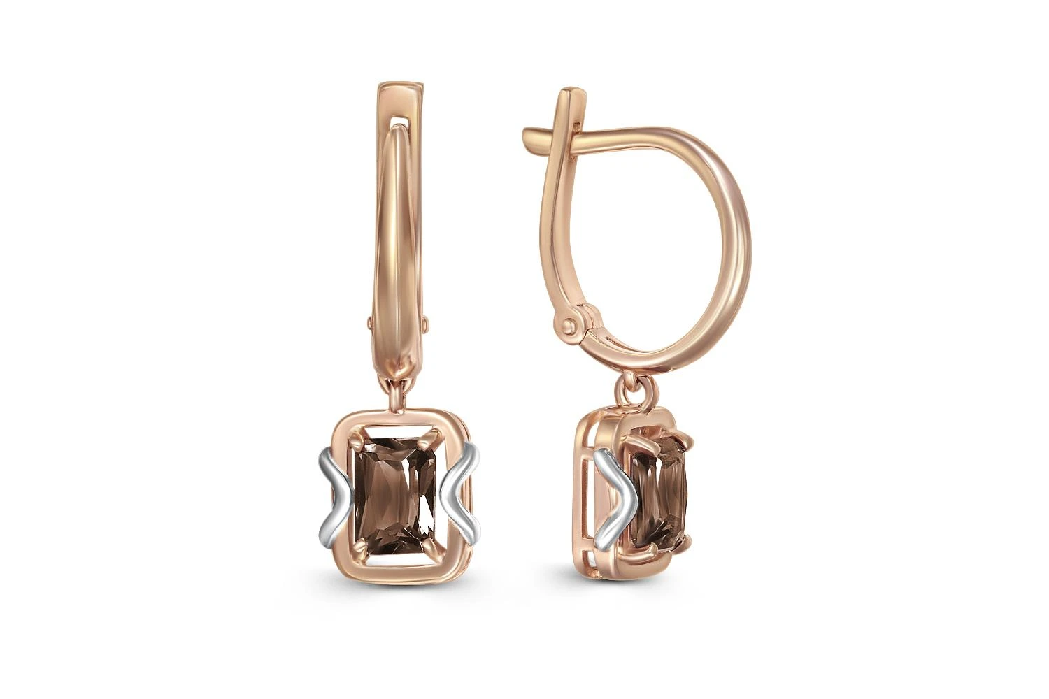 Серьги из красного золота с 2 раухтопазами