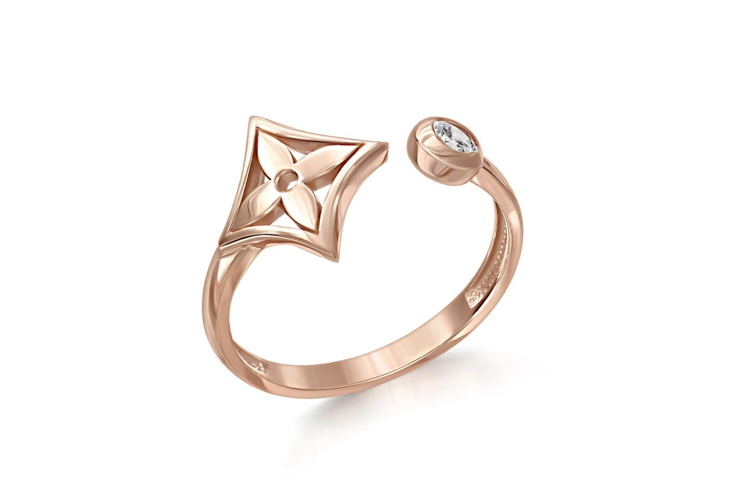 Кольцо Клевер из красного золота с бриллиантом