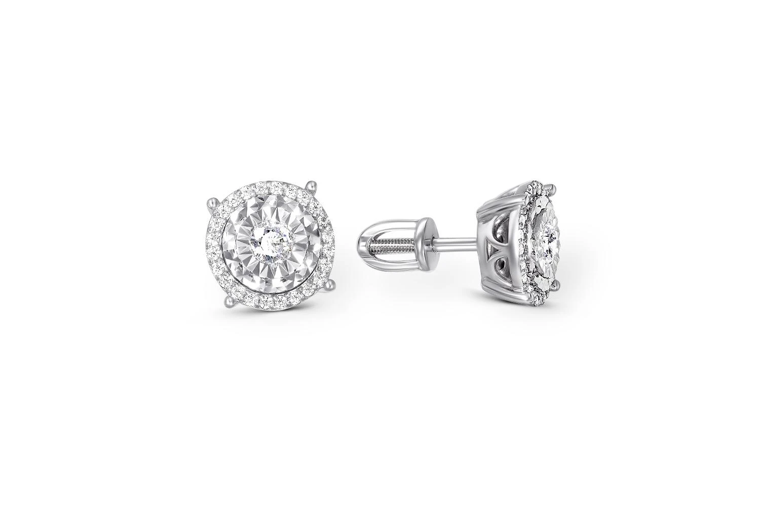 Серьги-пусеты из белого золота с 50 бриллиантами