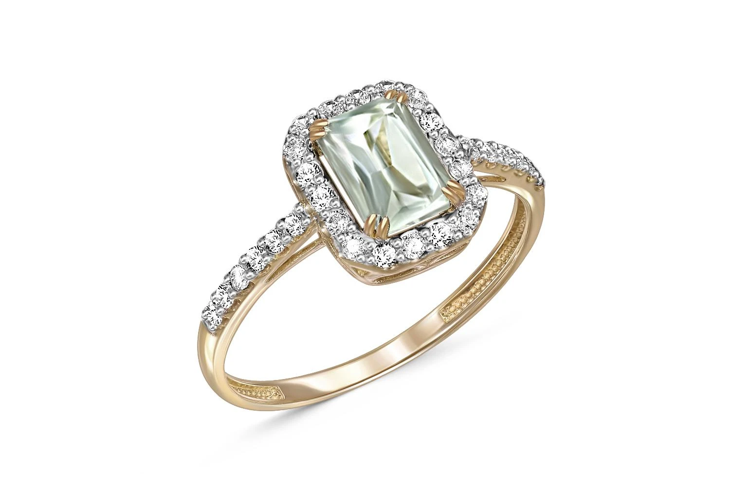 Кольцо из жёлтого золота с аметистом и 30 фианитами