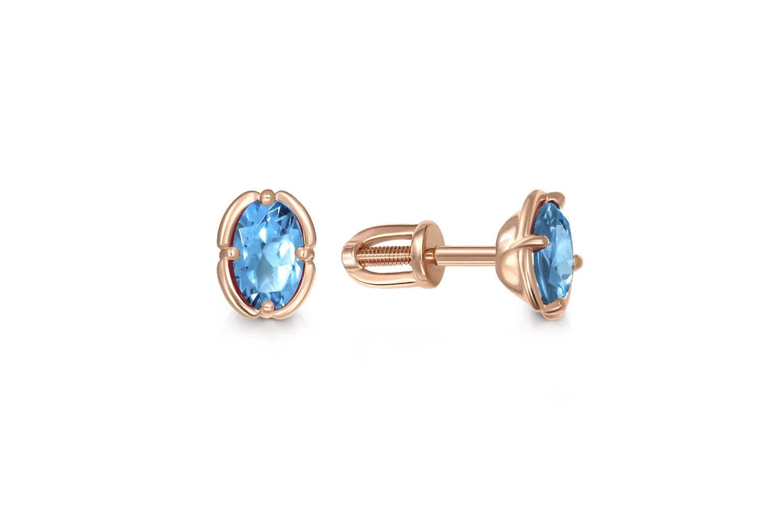 Серьги-пусеты из красного золота с 2 топазами swiss