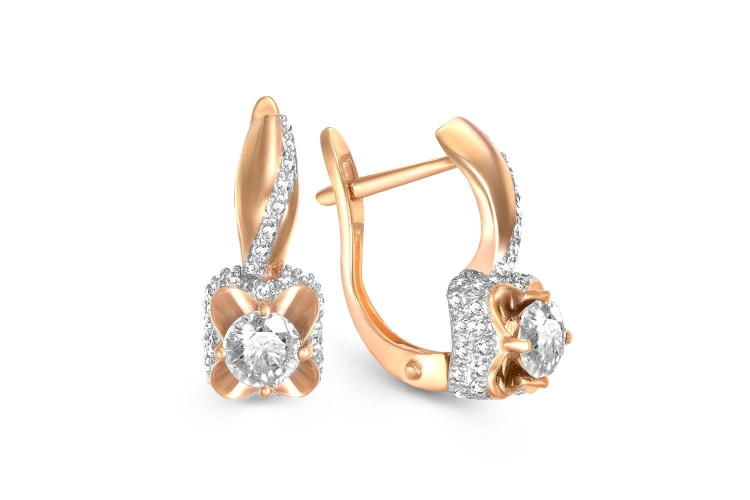 Серьги из красного золота с 88 фианитами