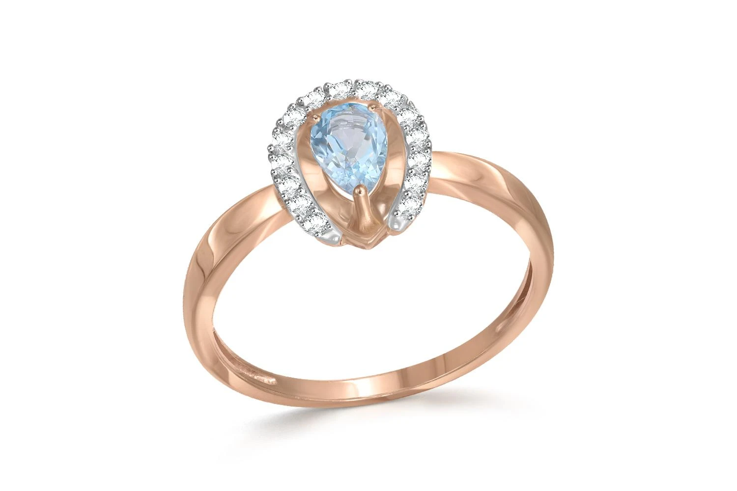 Кольцо из красного золота с топазом sky и 15 фианитами