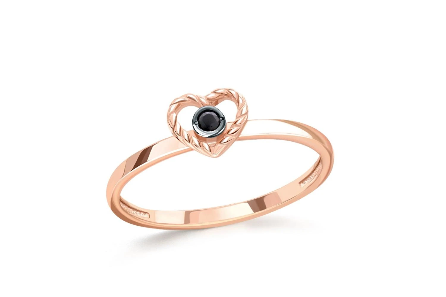 Кольцо Сердце из красного золота с фианитом
