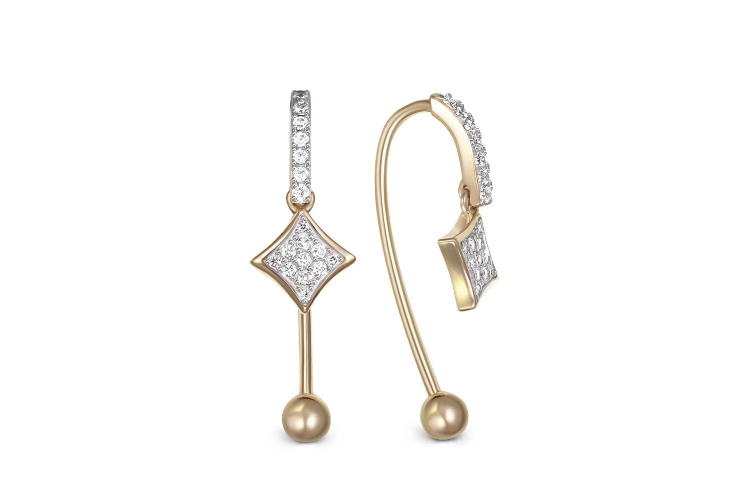 Серьги из жёлтого золота с 36 фианитами