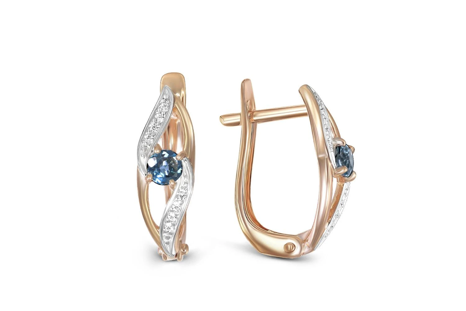 Серьги из красного золота с 2 топазами лондон и 16 фианитами