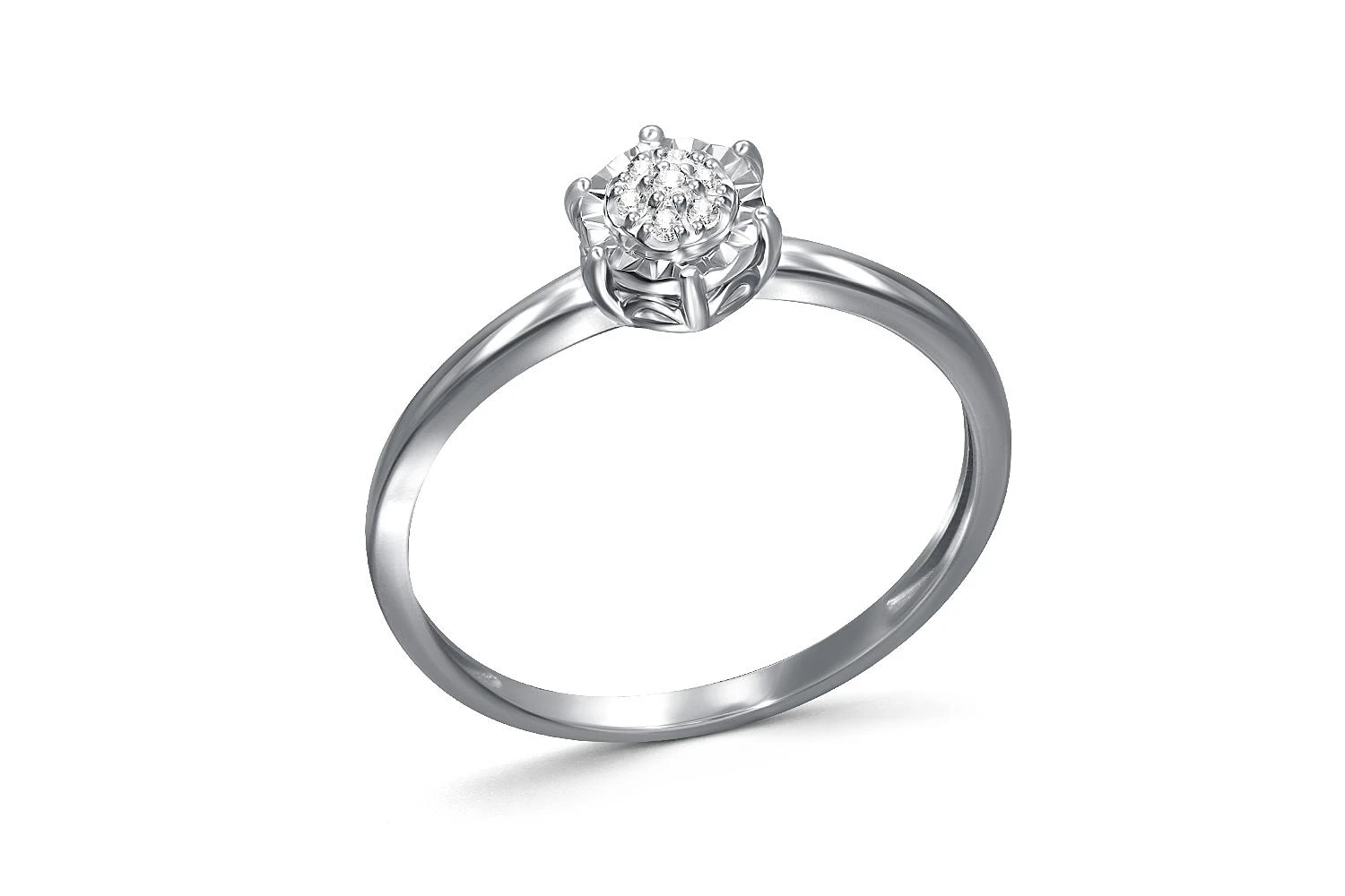 Кольцо Малинка из белого золота с 7 бриллиантами