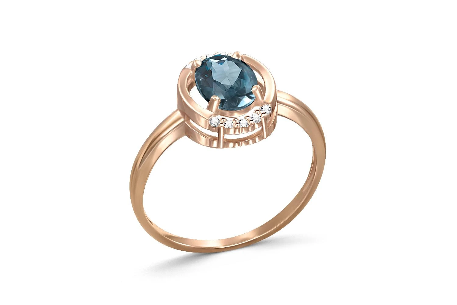 Кольцо из красного золота с топазом лондон и 10 фианитами