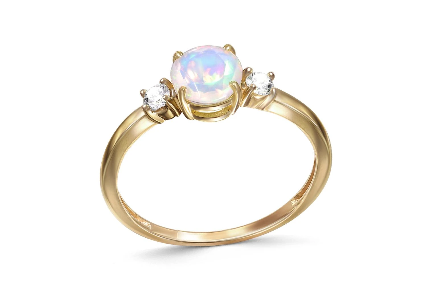 Кольцо из жёлтого золота с опалом и 2 фианитами