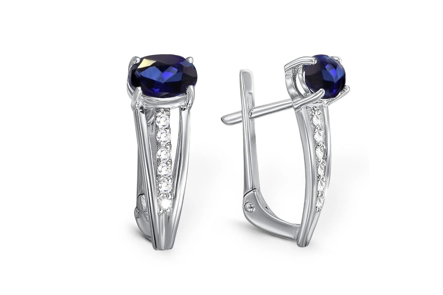 Серьги из белого золота с 2 сапфирами и 12 бриллиантами