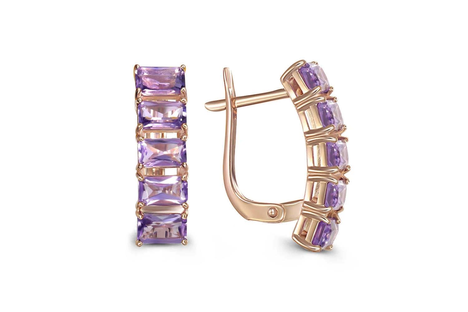 Серьги из красного золота с 10 аметистами