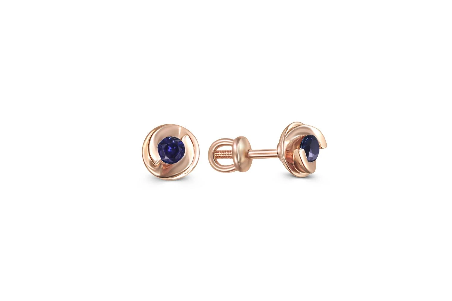 Серьги-пусеты из красного золота с 2 сапфирами
