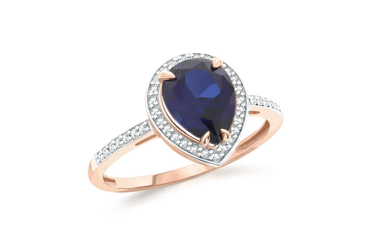 Кольцо из красного золота с корундом и 40 фианитами