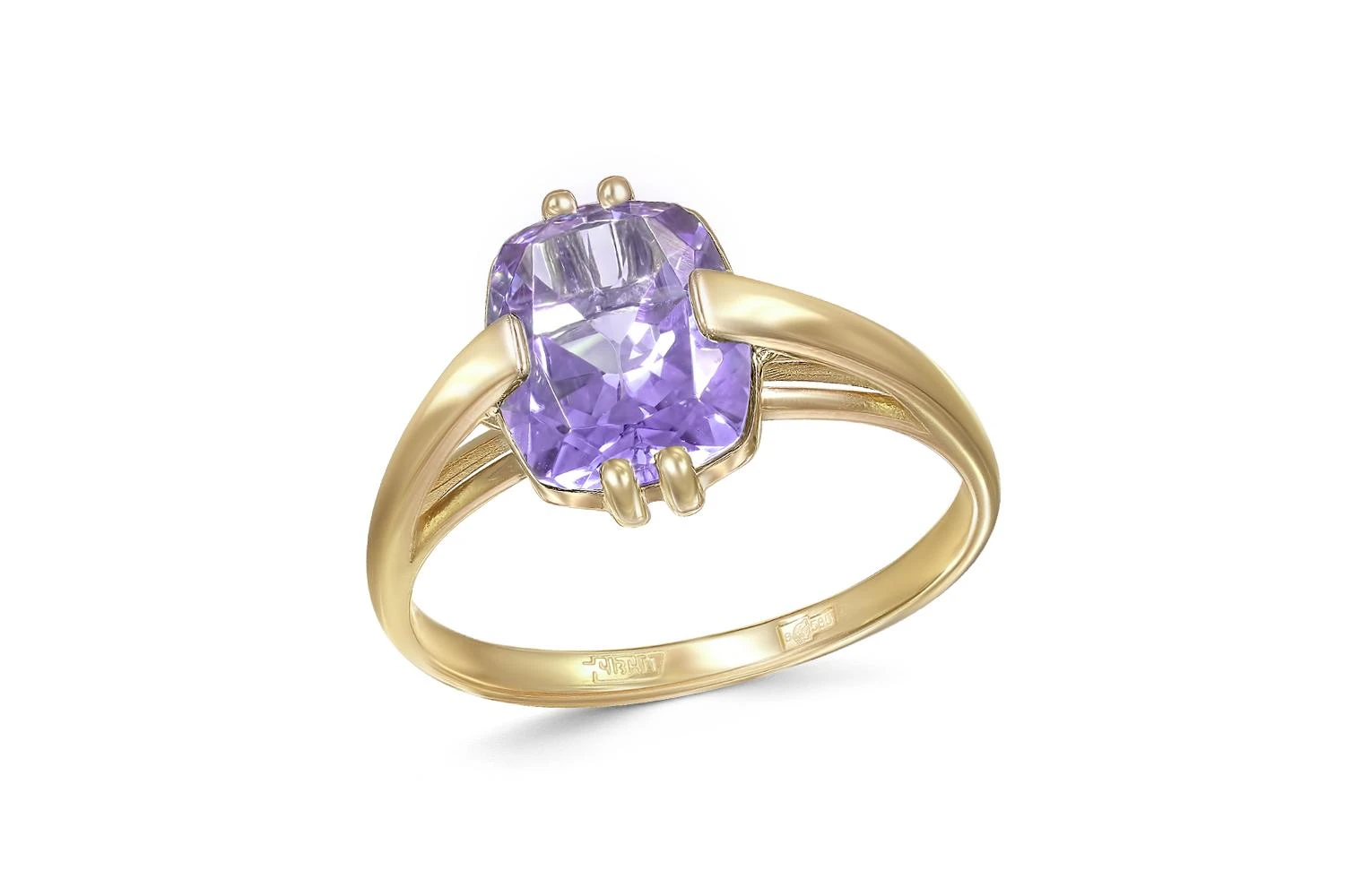 Кольцо из жёлтого золота с аметистом
