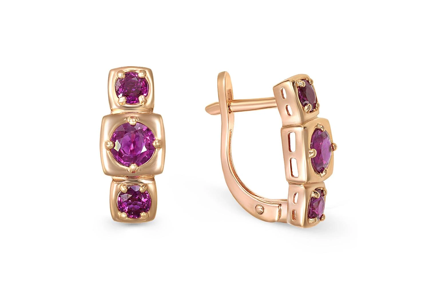 Серьги из красного золота с 6 рубинами