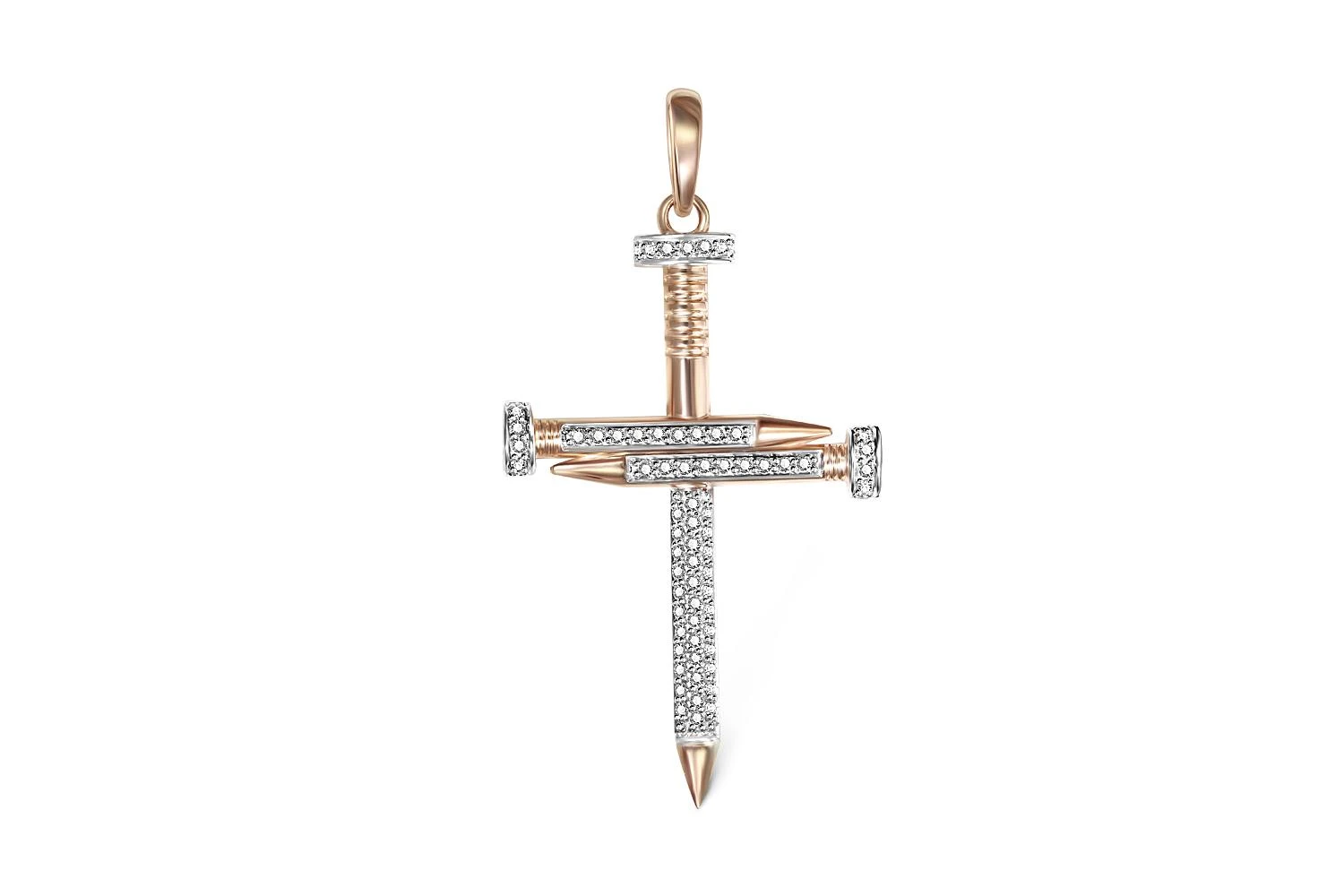 Подвеска Крест из красного золота с 65 фианитами