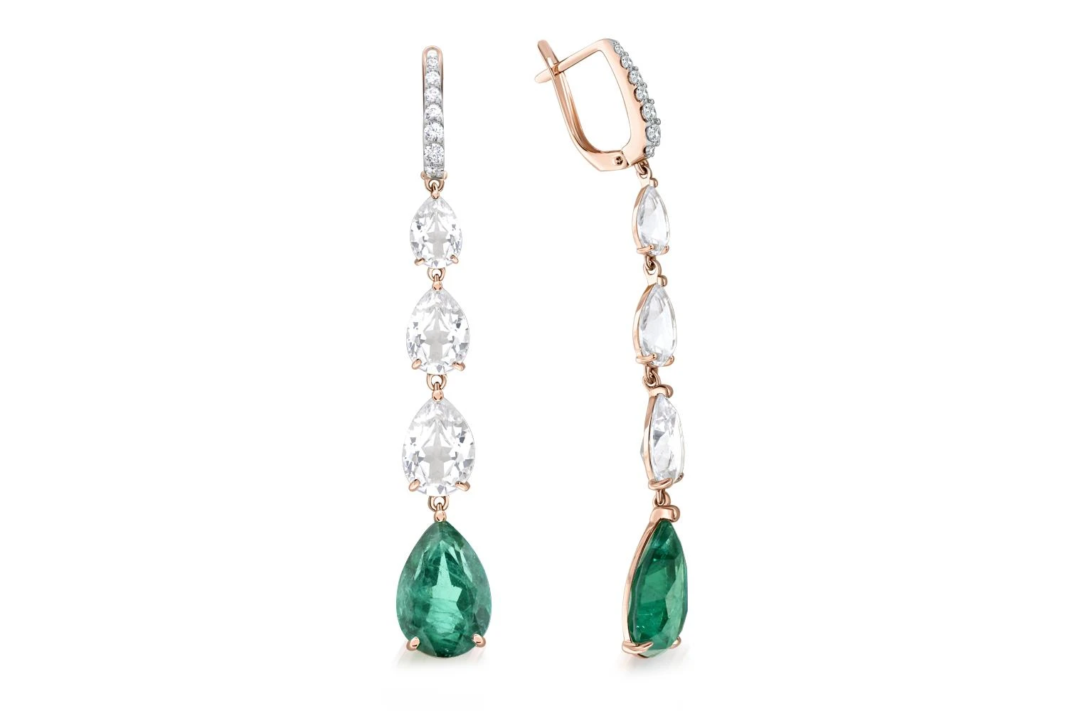 Серьги из жёлтого золота с 8 наноситалами и 14 фианитами