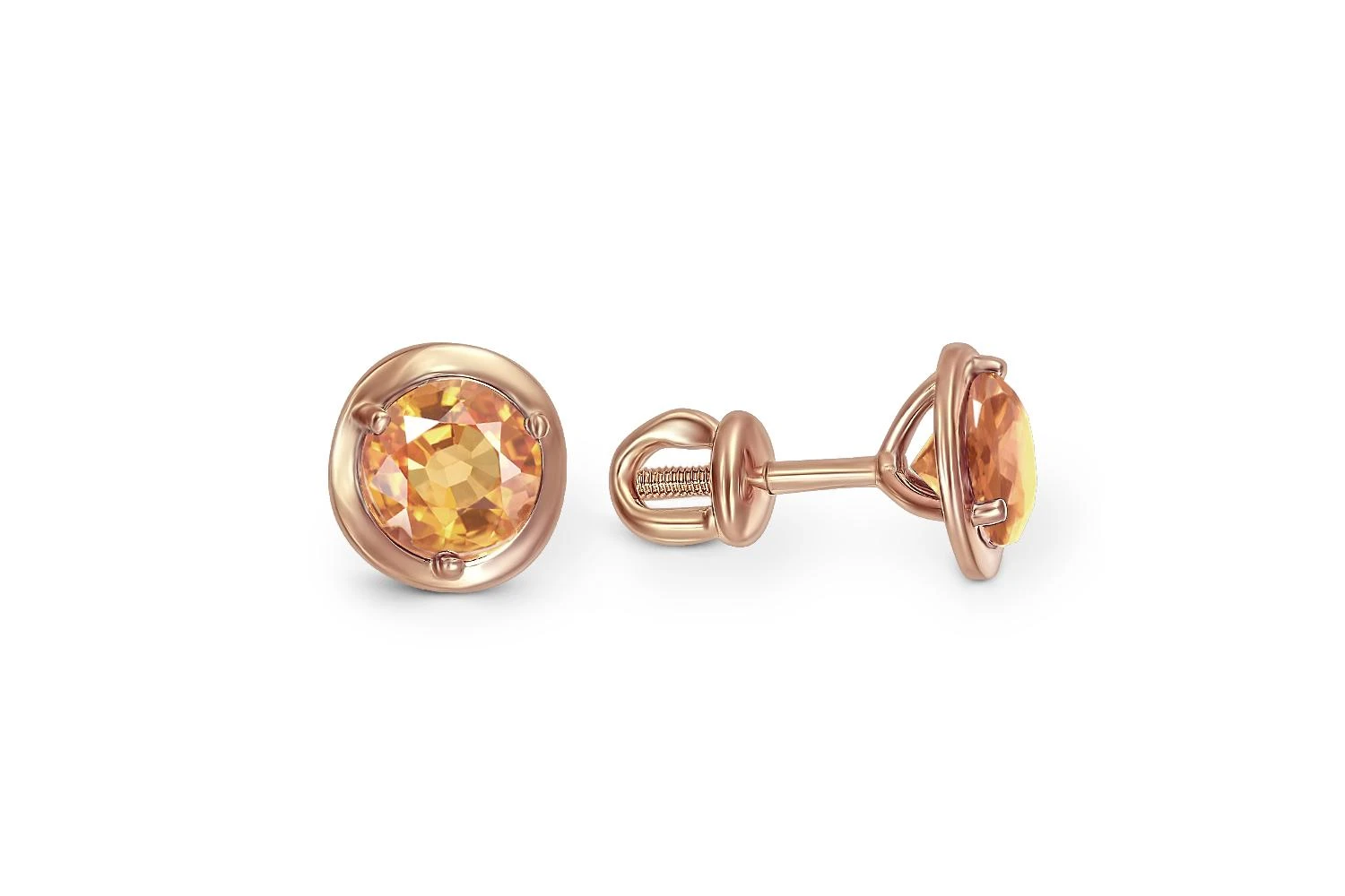 Серьги-пусеты из красного золота с 2 цитринами