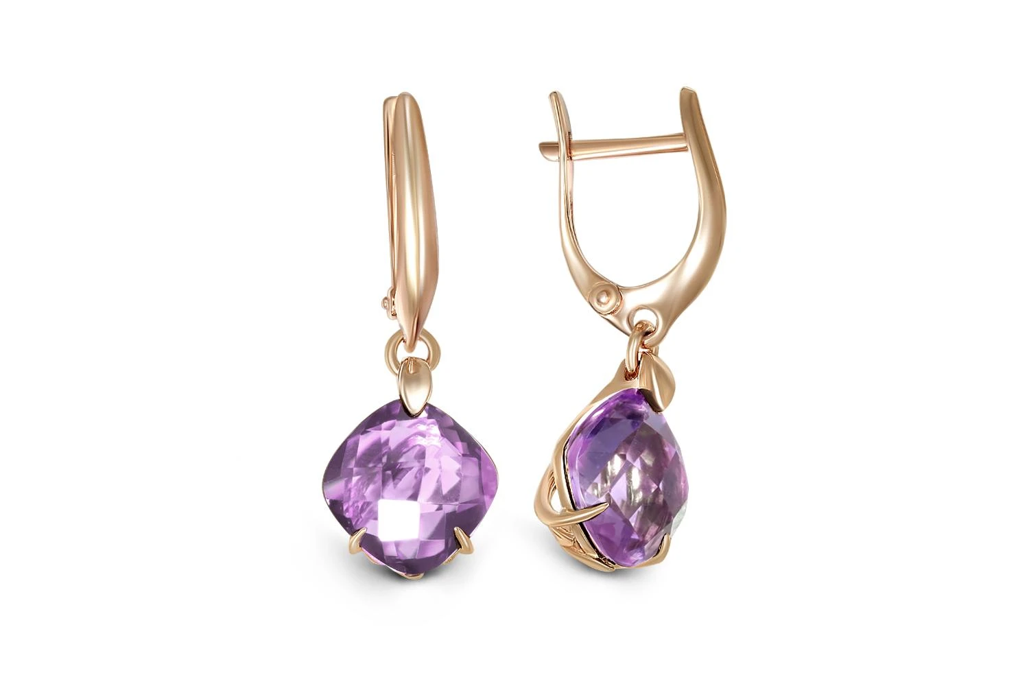 Серьги из красного золота с 2 аметистами