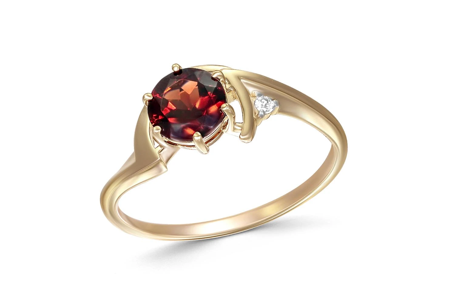 Кольцо из жёлтого золота с гранатом и фианитом