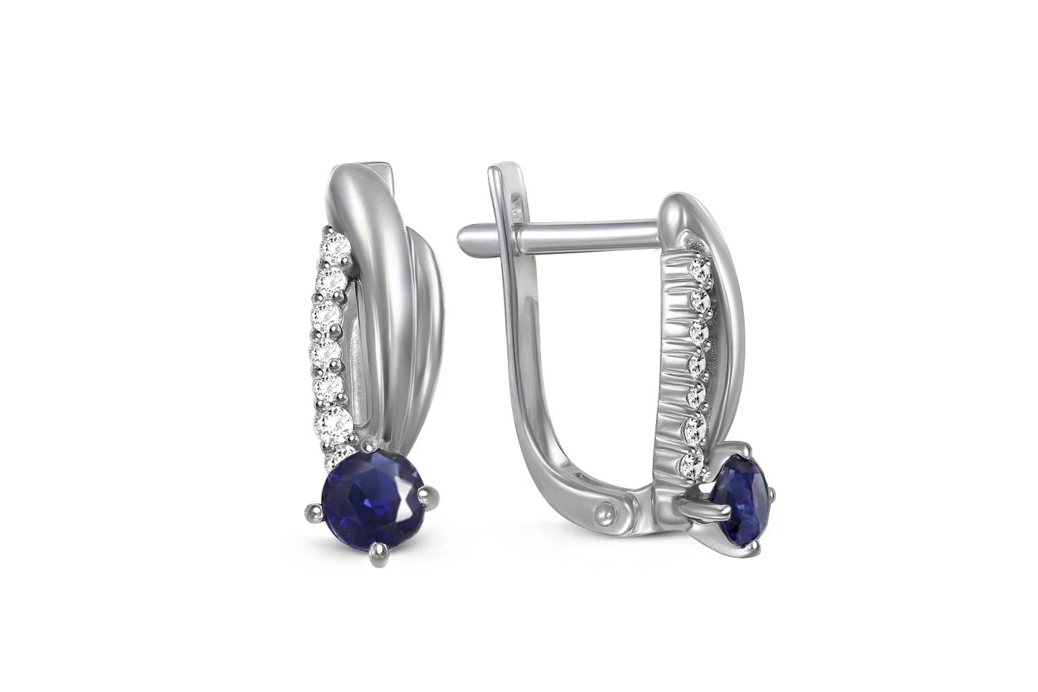 Серьги из белого золота с 2 корундами и 14 бриллиантами