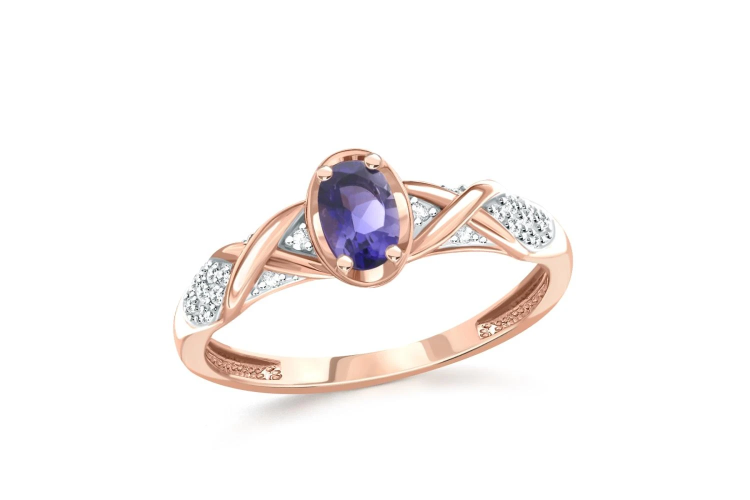 Кольцо из красного золота с иолитом и 20 фианитами