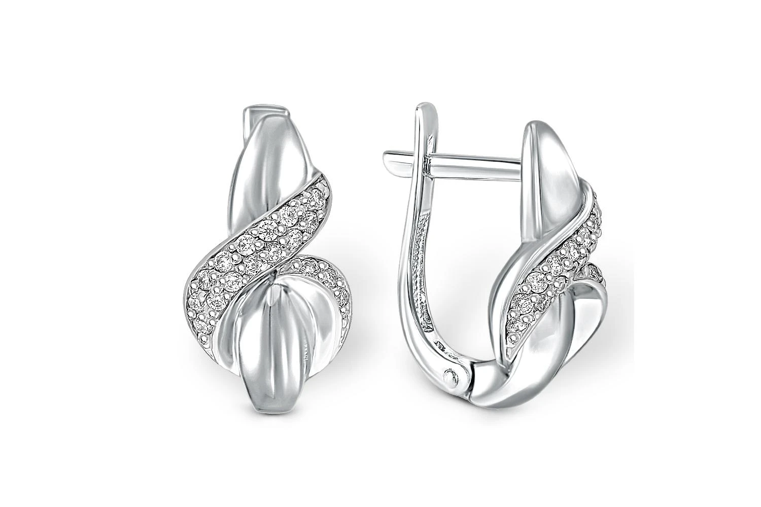 Серьги из белого золота с 34 фианитами