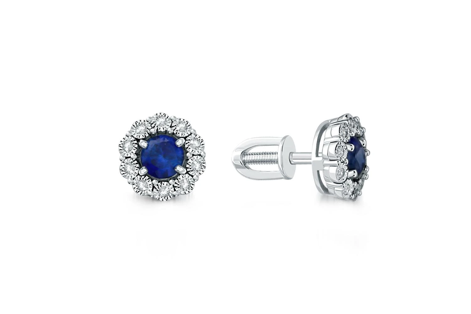 Серьги-пусеты из белого золота с 2 корундами и 20 фианитами