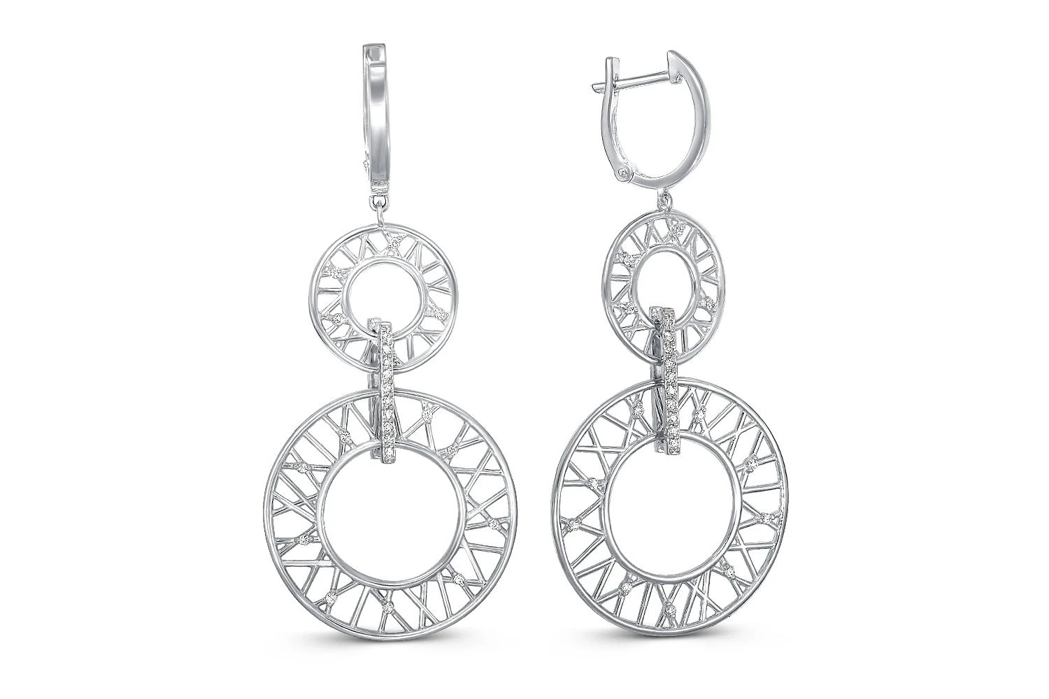 Серьги Круги из белого золота с 14 бриллиантами