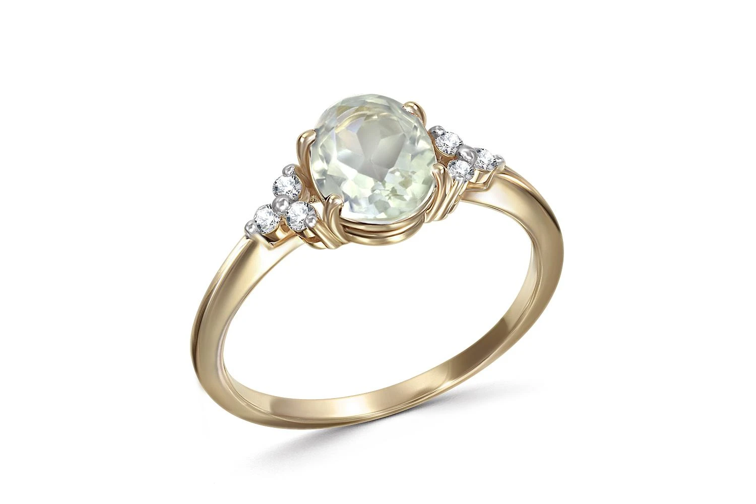 Кольцо из жёлтого золота с аметистом и 6 фианитами