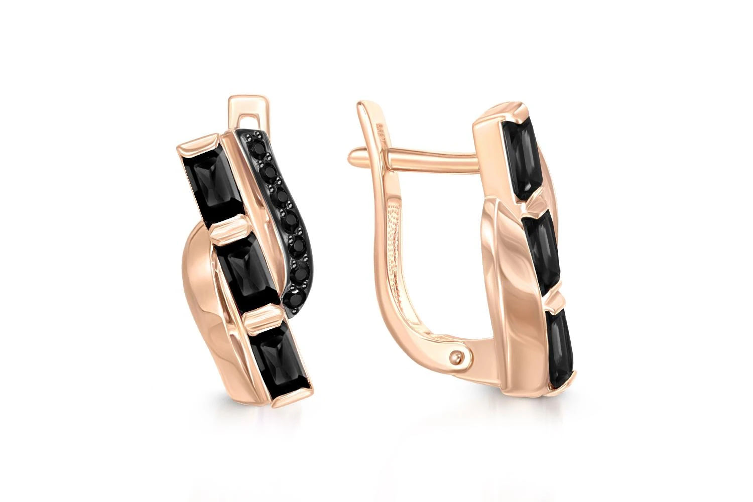 Серьги из красного золота с 6 агатами и 14 фианитами