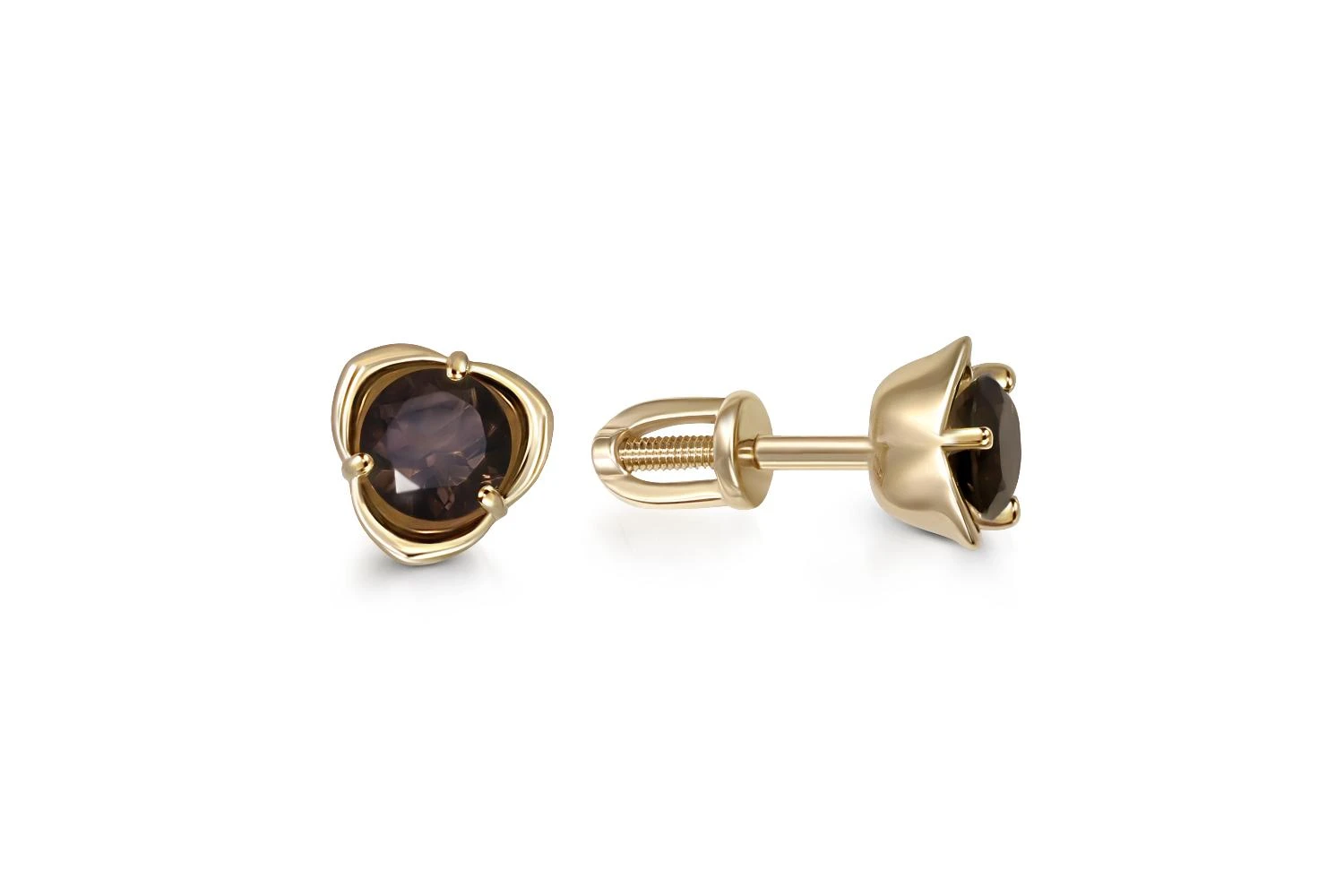 Серьги-пусеты Цветы из жёлтого золота с 2 раухтопазами