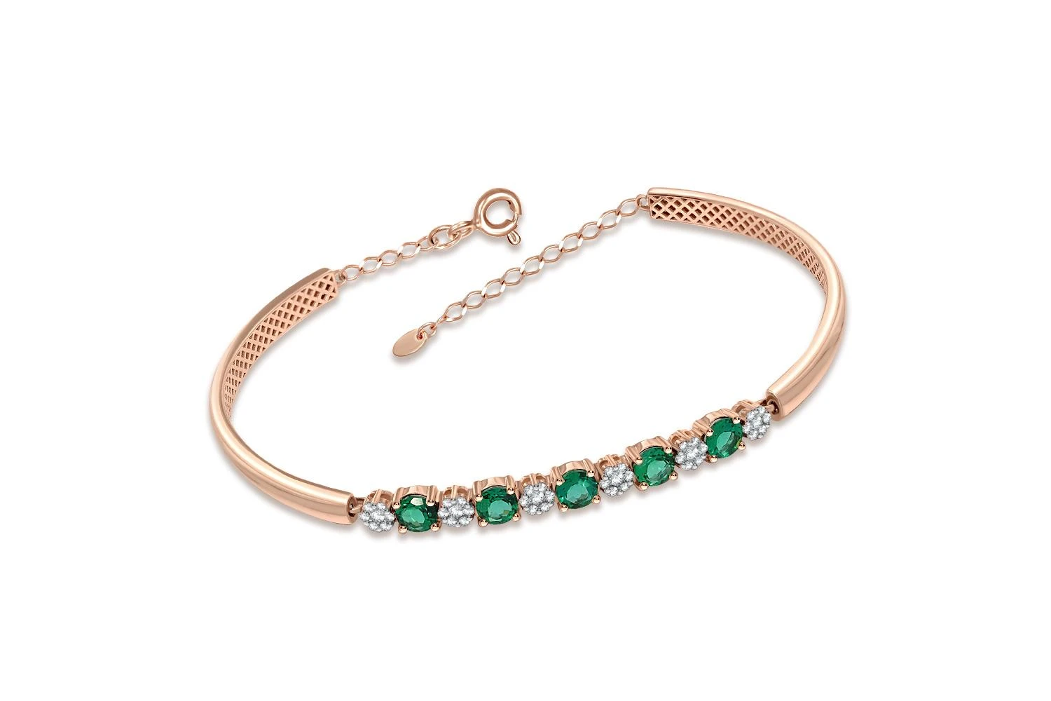 Браслет Дорожка из красного золота с 5 изумрудами и 42 фианитами