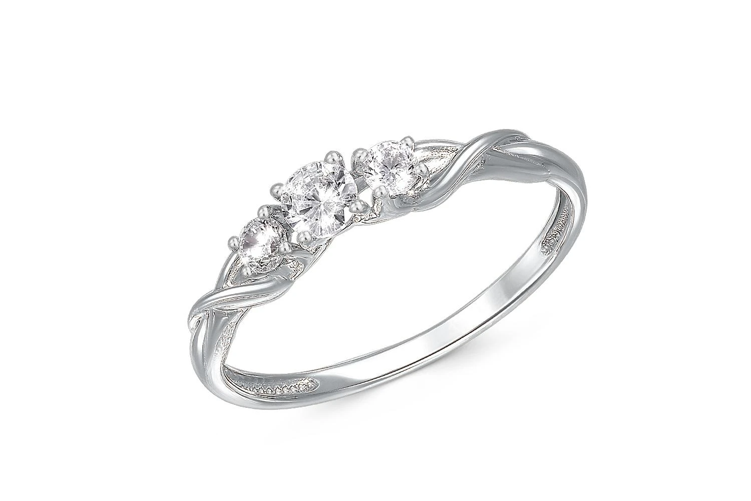 Кольцо из белого золота с 3 фианитами