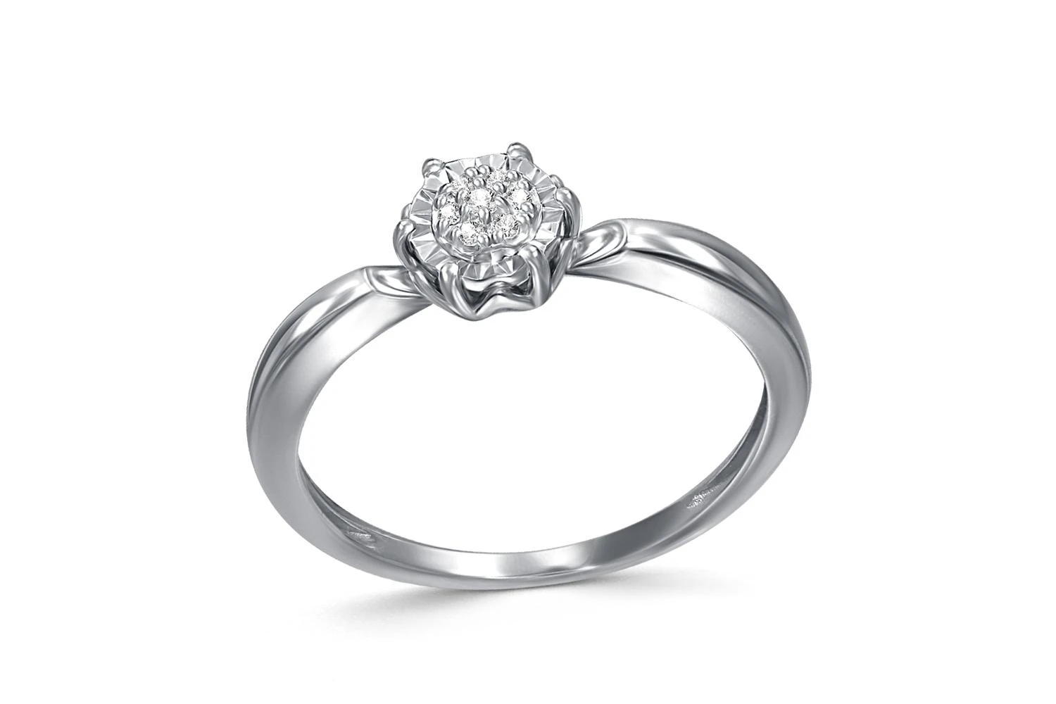 Кольцо Малинка из белого золота с 7 бриллиантами