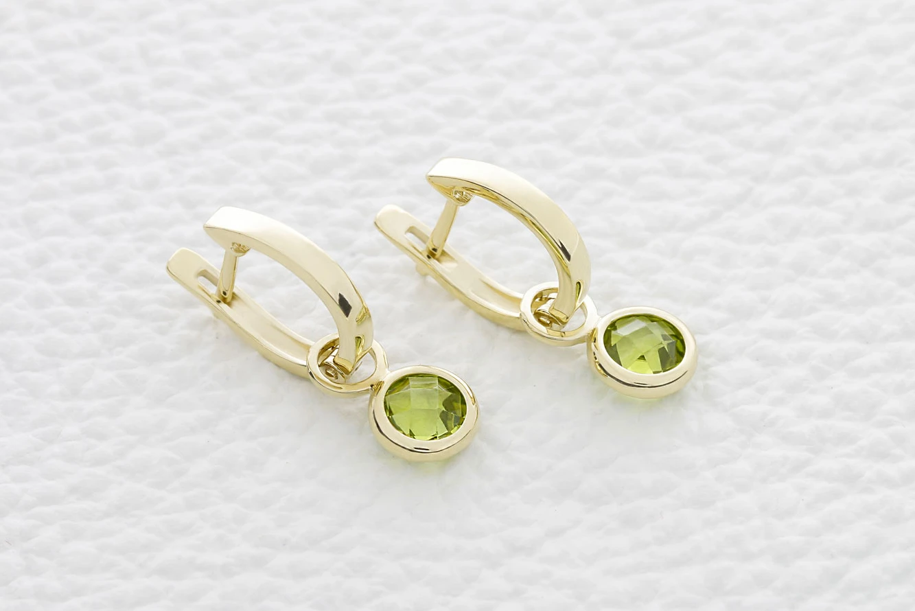 Серьги-трансформеры из жёлтого золота с 2 хризолитами